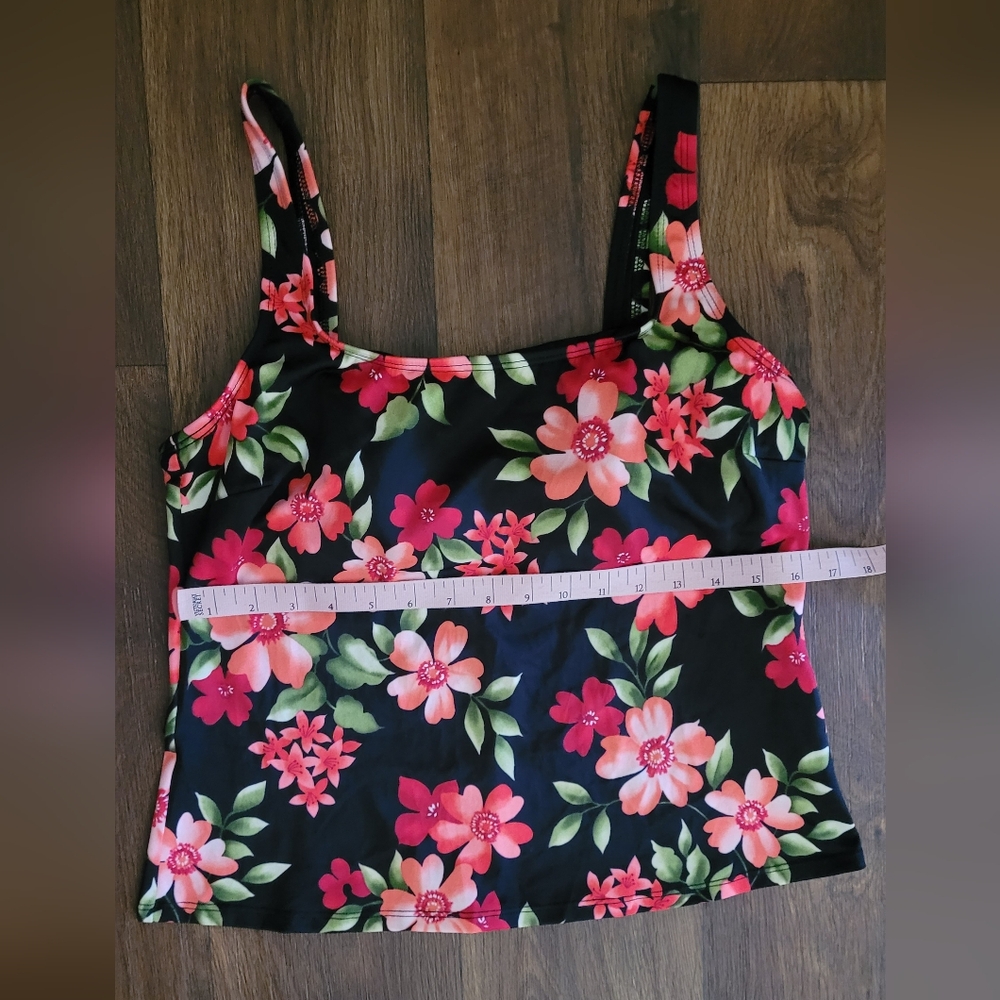Lands' End Lined Floral Tankini Top, Women's 16 Regular, Black with Pink Floral - Picture 7 of 8